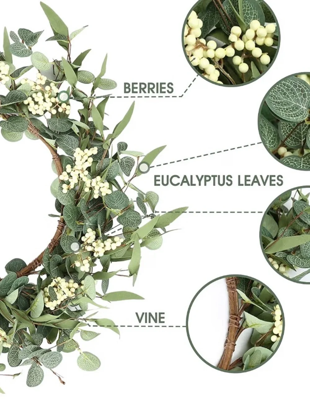 Green Eucalyptus and Cream Berry Wreath - Classic Home Décor